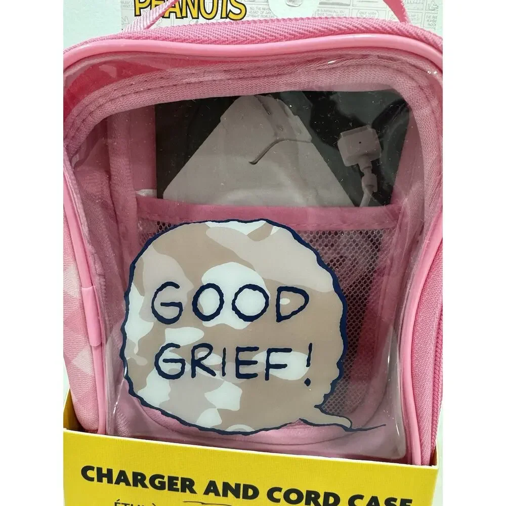 Peanuts New 2024 Charger And Cord Case Pink Checkered - Picture 3 of 4